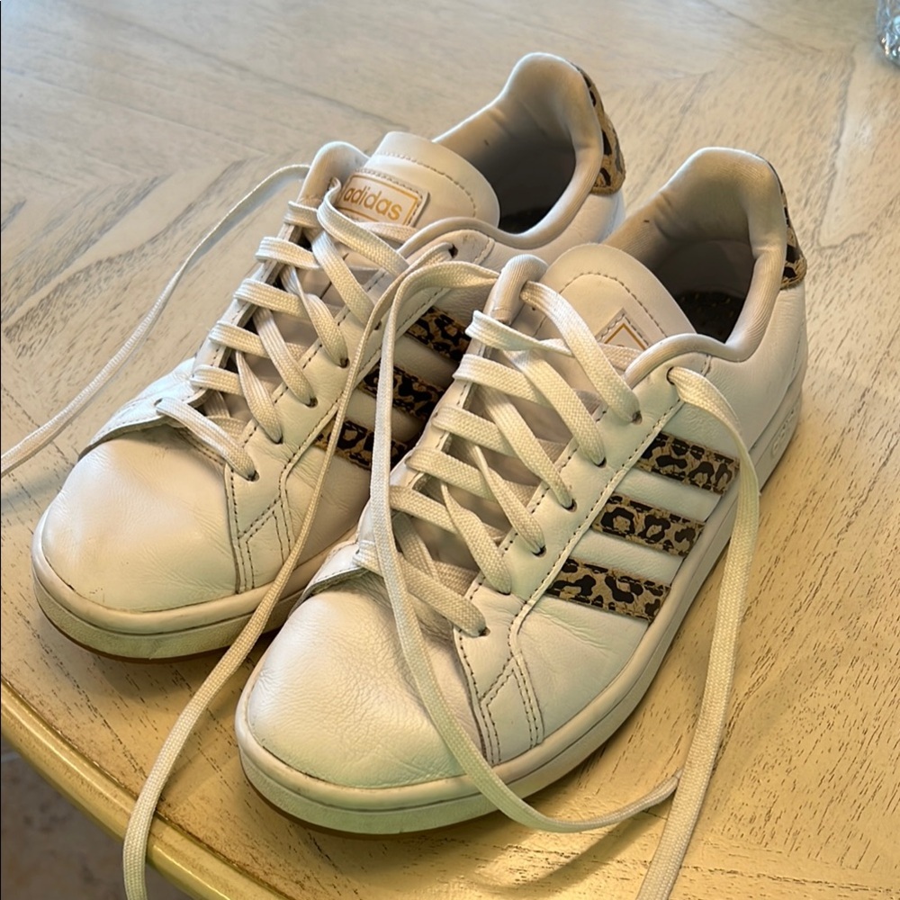 Adidas Women's White Sneakers with Leopard Accents